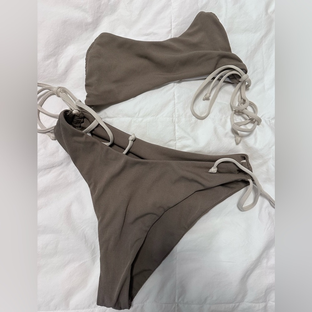 Zaful Taupe Ribbed Bikini Set -size medium